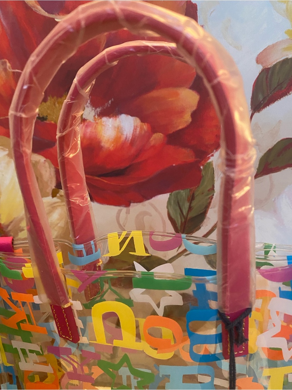 Dooney & Bourke Clear Multicolor Letter-Print “Doodle” Tote w/Pink Handles (NWT) - Picture 5 of 11